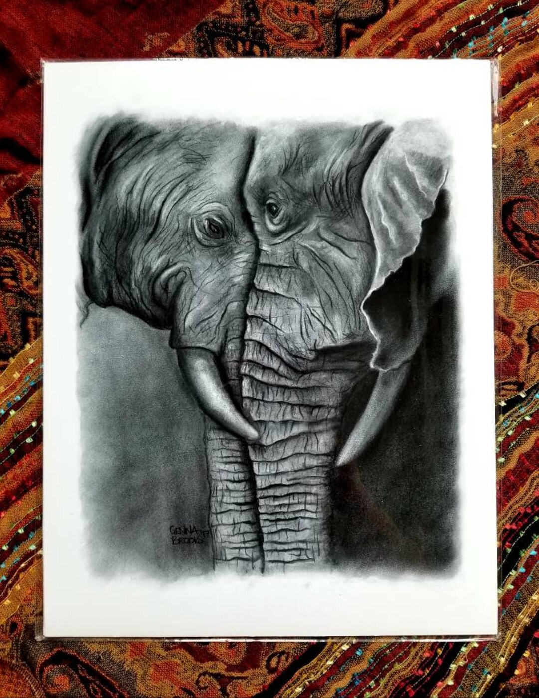 Elephant Charcoal Drawing 11x14 Giclee Print Etsy