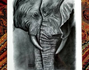 Elephant charcoal drawing 11x14" giclee print