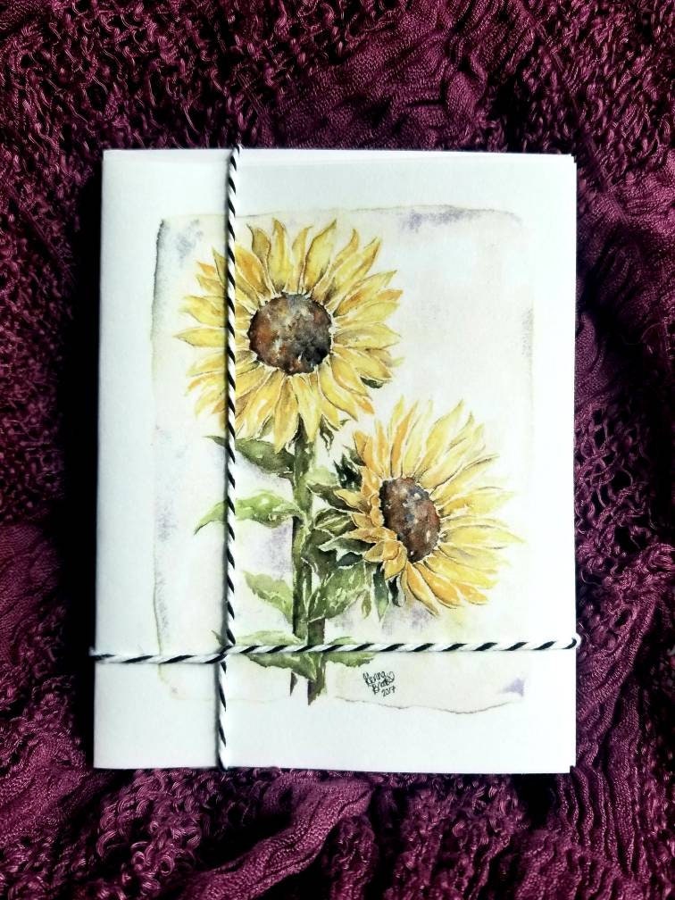 Watercolor Sunflowers Handmade Note Card Set of 4 With Envelopes - Etsy
