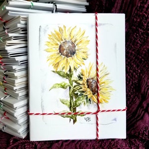 Lot de 4 cartes de correspondance faites main tournesols aquarelles avec enveloppes