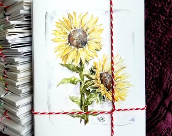 Lot de 4 cartes de correspondance faites main tournesols aquarelles avec enveloppes