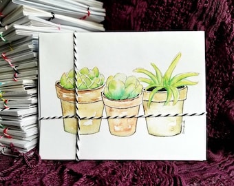 Watercolor botanical handmade note card set of 4 with envelopes