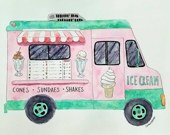 Ice Cream Truck original watercolor painting