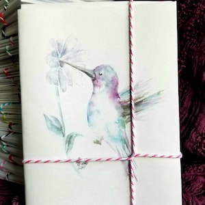 Watercolor hummingbird handmade note card set of 4 with envelopes