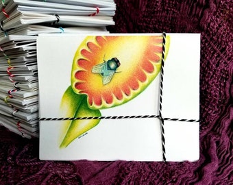 Venus fly trap handmade note card set of 4 with envelopes