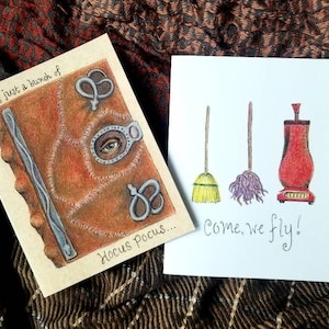 Tarjeta de notas de Hocus pocus, elección de libro de hechizos O vamos a volar