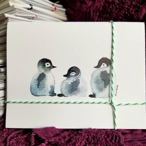Lot de 4 cartes de correspondance faites main pingouin aquarelle avec enveloppes