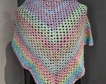 Small pastel Rainbow wrap around shawl | Spring crochet scarf | Handmade crochet Shoulder Wrap | Birthday Gift | Handmade | Gifts For Her