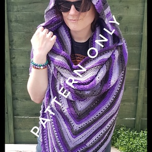 Hooded Shawl. Crochet pattern for handmade giant wrap poncho. Instant and Digital download Crochet pattern winter apparel.
