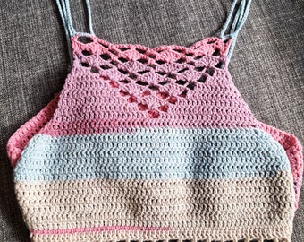 Pastel Gradient Pink & Blue summer crop top bralette | Spring summer cotton bralette | Handmade crochet summer top | Birthday Gift
