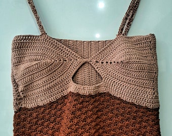 Brown gradient summer top UK Small | Spring summer cotton top | Handmade crochet summer top | Birthday Gift | Handmade