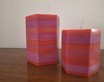 Świece sojowe w kształcie sześciokąta, czerwone i fioletowe, z wosku sojowego, o teksturowanym wykończeniu, do wystroju wnętrz (zapach czarnej orchidei)