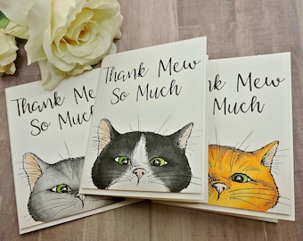 Thank Mew Card - Thank You Card - Cat Card- Thanks - Cat Lover Card - Tabby Cat - Tuxedo Cat - Cat Owner Gift - Cat Gift