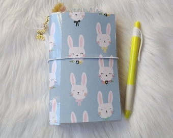 Spring Bunny Pocket Travelers Notebook - Paperdori - Fauxdori - Pocket Planner - Pocket TN - Bullet Journal - Gift for Her - Pastel Journal