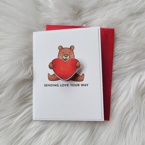 Sending Love Greeting Card Valentine Anniversary I Love You Valentine's Day Card Handmade Card Get Well Soon Card Bear Cards image 1