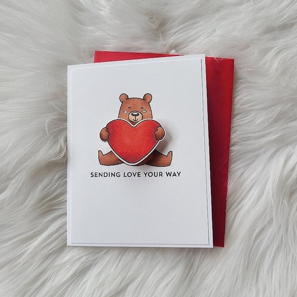 Sending Love Greeting Card- Valentine - Anniversary - I Love You - Valentine's Day Card - Handmade Card - Get Well Soon Card - Bear Cards