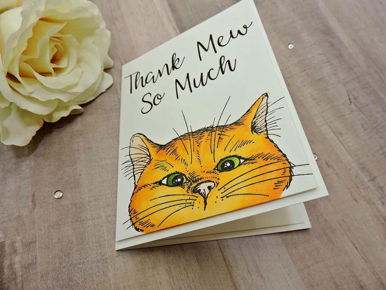 Thank Mew Card Thank You Card Cat Card Thanks Cat Lover Etsy Canada
