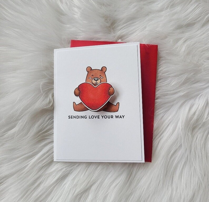 Sending Love Greeting Card Valentine Anniversary I Love You Valentine's Day Card Handmade Card Get Well Soon Card Bear Cards image 1