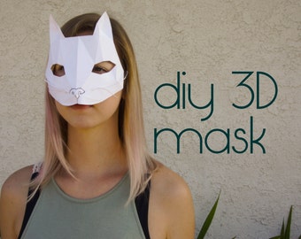 Cat Kitty Mask - Make your own with a PDF Download - halloween costume, mask template, papercraft, costumes, halloween, diy, Masquerade mask