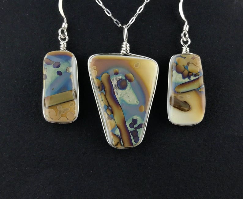 Fused Glass Jewelry / Ivory and reactive fused glass pendant Etsy
