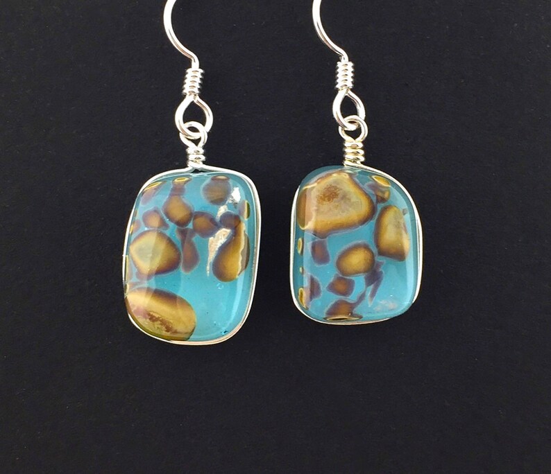 Wire Wrapped Fused Glass Jewelry / Turquoise Silver Foil and - Etsy