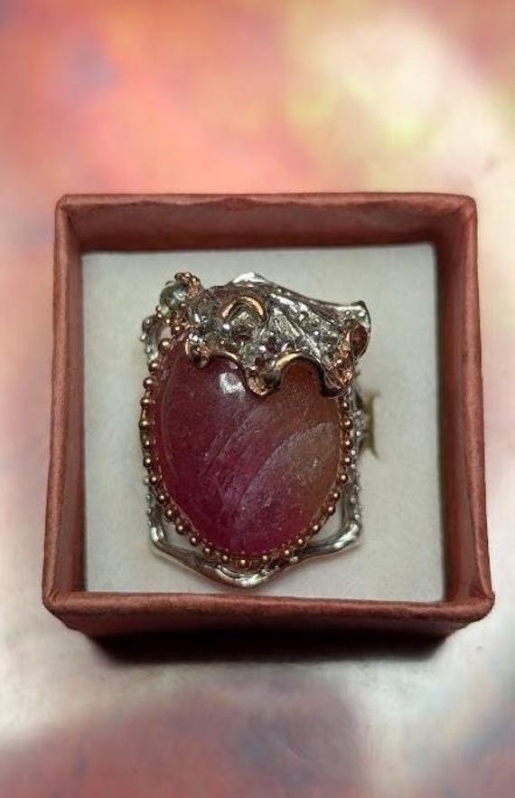Artisan Ruby and Fluorite Ring, Featuring Sterlin… - image 1