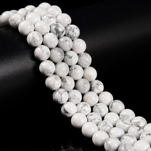 White Howlite Smooth Round Beads 4mm 6mm 8mm 10mm 12mm 15.5&quot; Strand