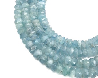 15 Strand..b649 Aquamarine Nuggets Christmas Sale Natural Aqumarine Faceted Oval Shape Beads 5\u00d76-6\u00d78mm