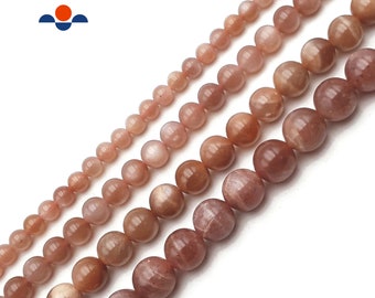4mm 6mm 8mm 10mm 12mm Natural Color Peach MoonStone High Quality Faceted Round Gemstone Beads 15.5 Inches Strand #3005