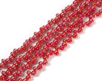 Dark Red AB Crystal Glass Off Center Drilled Rondelle Beads 4x6mm 15.5'' Strand