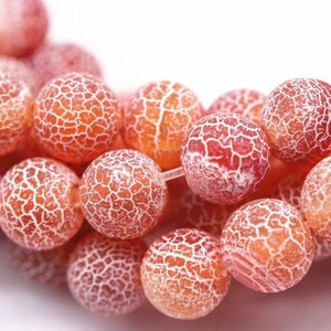 Red Fire Agate Cracked Matte Round Beads 4mm 6mm 8mm 10mm 12mm 15.5" Strand