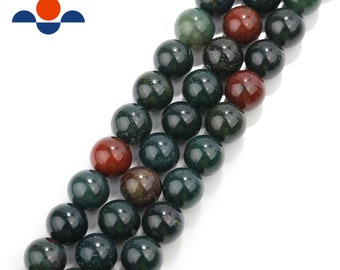 Natural Indian Bloodstone Smooth Round Beads 4mm 6mm 8mm 10mm 12mm 15.5" Strand