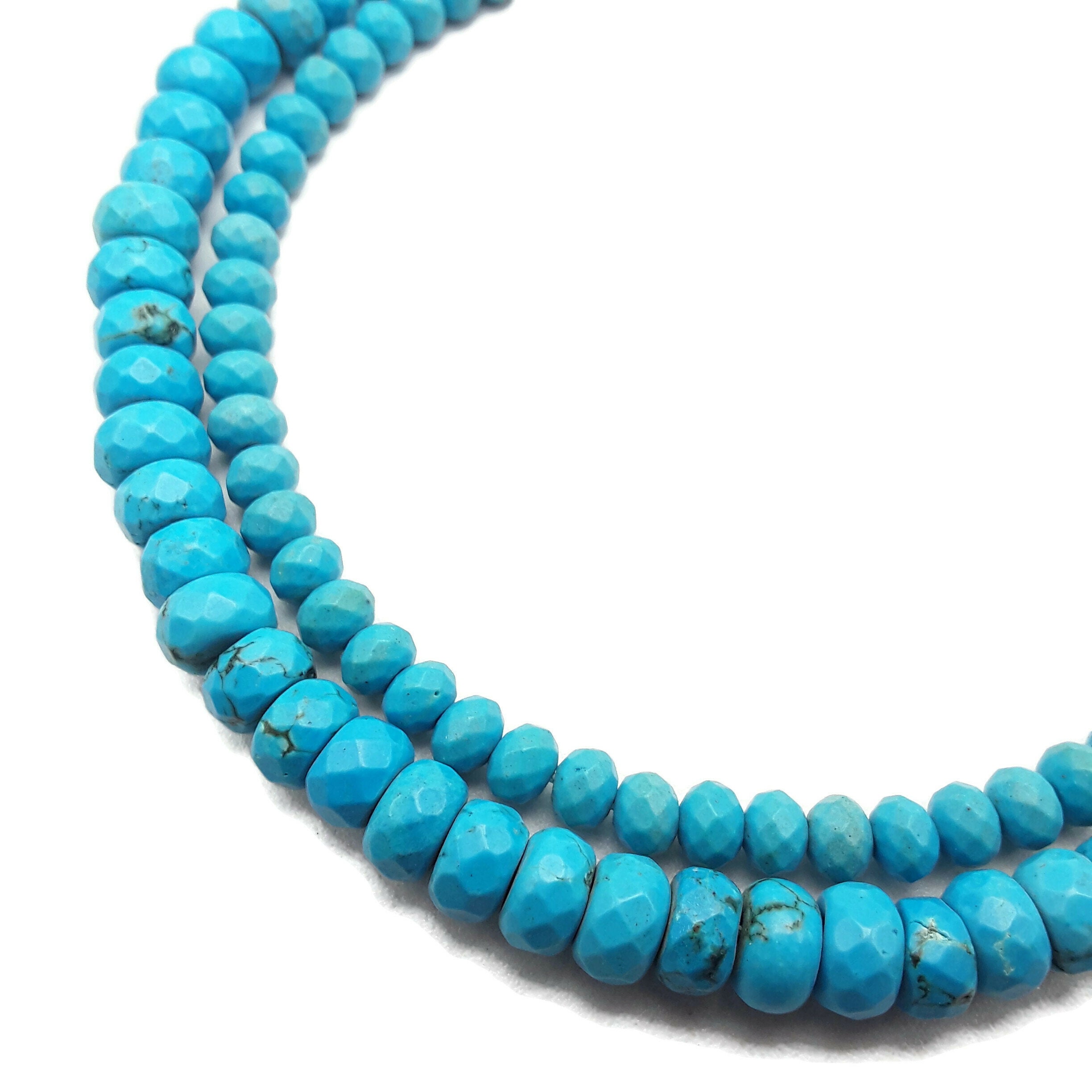 3mm Faceted Natural Reconstituted Turquoise Rondelle Beads - 13