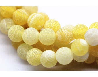Yellow Fire Agate Cracked Matte Round Beads 4mm 6mm 8mm 10mm 12mm 15.5&quot; Strand