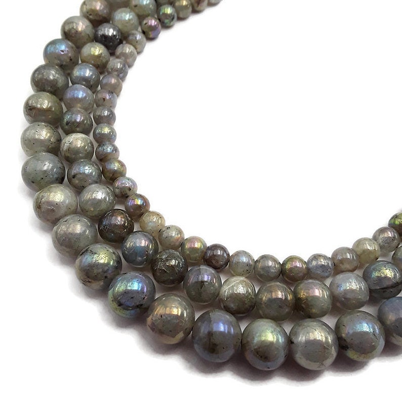 AB Coated Labradorite Smooth Round Beads 6mm 8mm 10mm 15.5 Strand