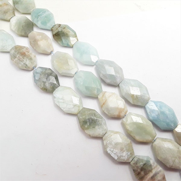 Aquamarine Rectangle Slice Faceted Octagon Beads Size 15x20mm 15.5" Strand