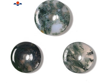 Natural Moss Agate Donut Circle Pendant Size 30mm 35mm 40mm Sold Per Piece