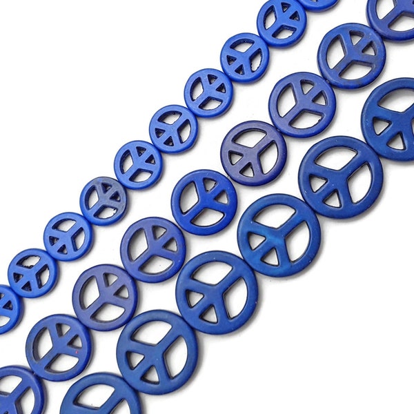 Blue Howlite Peace Sign Coin Disc Beads 15mm 20mm 25mm 15.5" Strand