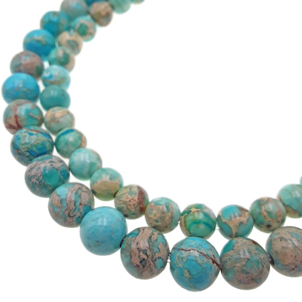 2.0mm Hole Light Blue Sea Sediment Jasper Smooth Round Beads 8mm 10mm 15.5" Strd