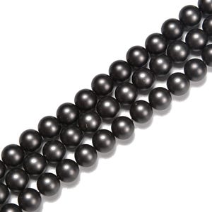 May include: Close-up of three strands of dark gray, round beads. The beads have a smooth, matte finish and are evenly spaced. The beads are likely used for jewelry making or crafting.