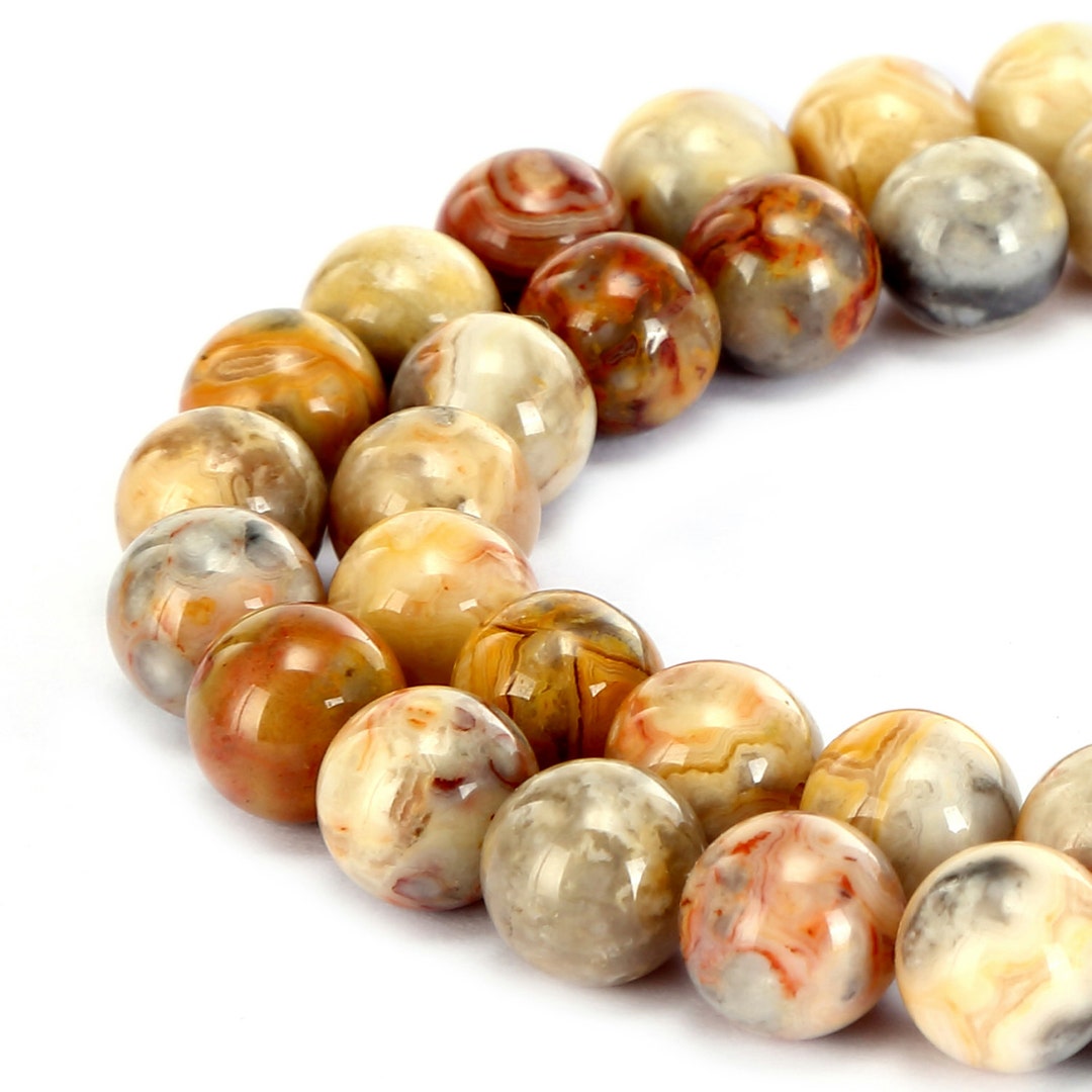 Beige/Grey Crazy Lace Agate Beads Plain Round 8mm Strand Of 45
