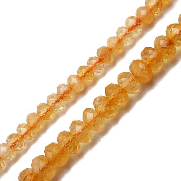 Cuentas redondas facetadas de citrino natural de corte duro, tamaño 4 x 6 mm, 6 x 8 mm, tira de 15,5"