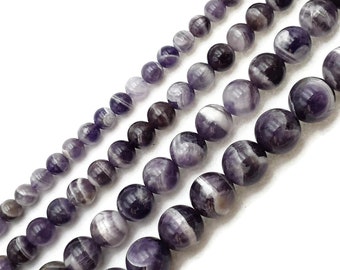 Chevron Amethyst Smooth Round Beads 4mm 6mm 8mm 10mm 12mm Approx 15.5" Strand