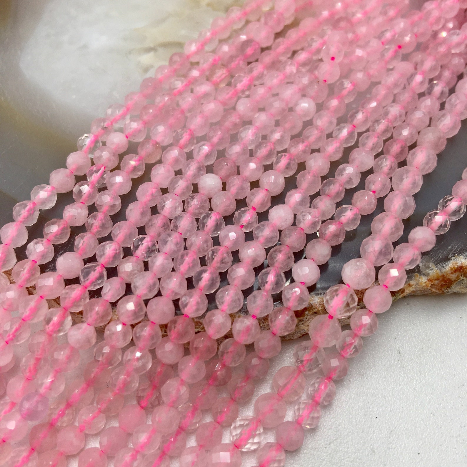 Rose Quartz Faceted Round Gemstone Beads - 4mm [strand] - My Beads