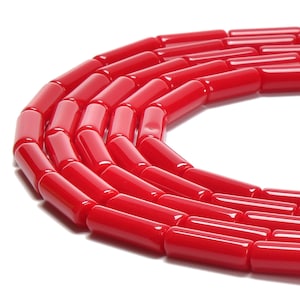 Red Coral Color Dyed Jade Cylinder Tube Beads Size 4x13mm 15.5&#39;&#39; Strand