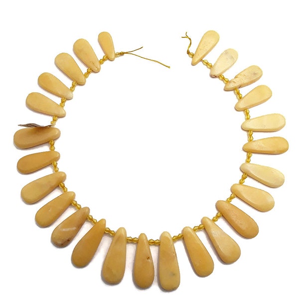 Yellow Jade Graduated Smooth Flat Teardrop Beads Approx 25mm-35mm 15.5" Strand