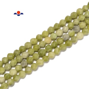 Natural Green Jade Faceted Star Cut Beads Size 8mm 15.5&#39;&#39; Strand