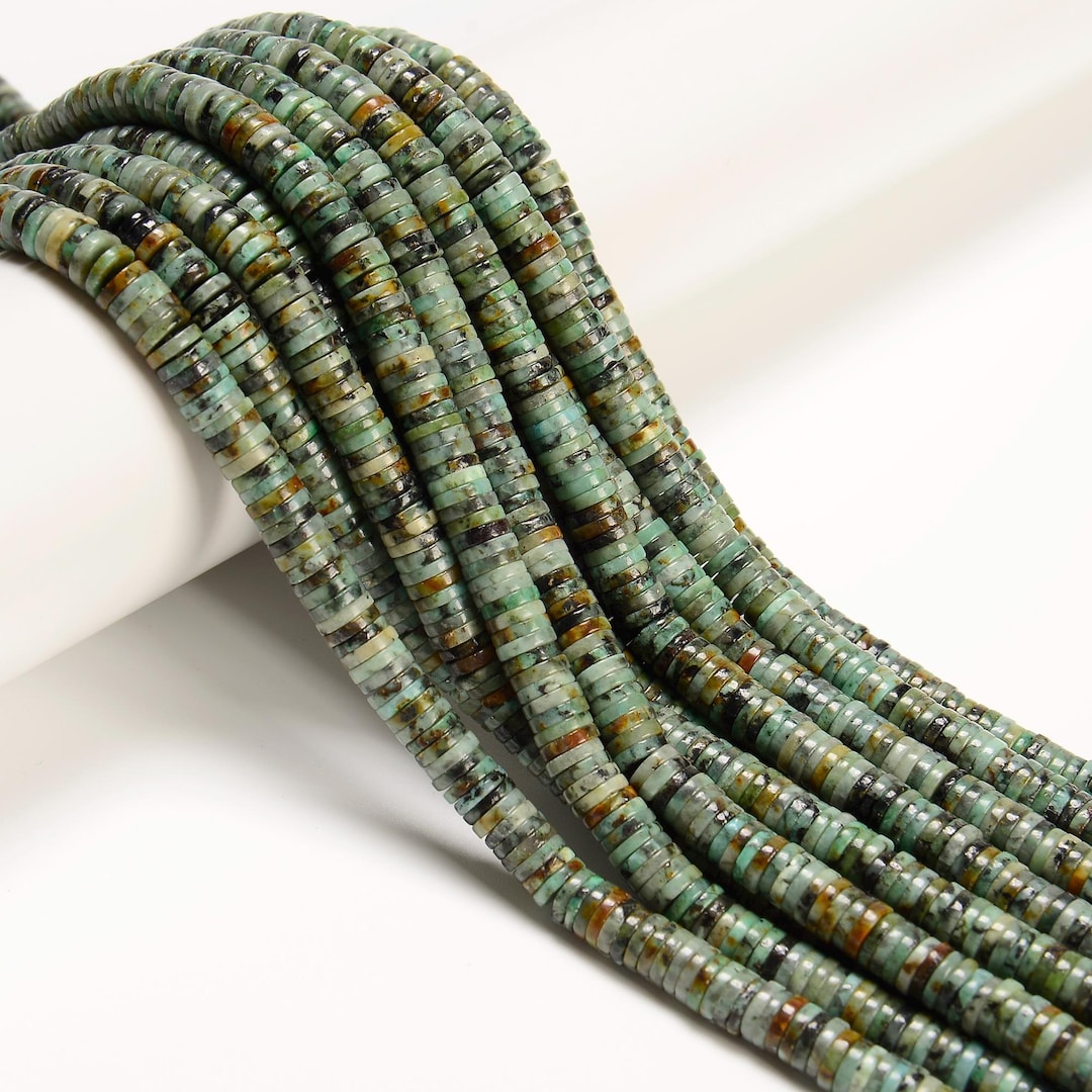 Cut Turquoise Disc Natural African Turquoise Heishi Disc Beads Size 1.5x4mm 1.5x6mm 15 ...