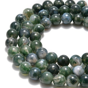 Green Moss Agate Smooth Round Beads 5mm 15.5" Strand