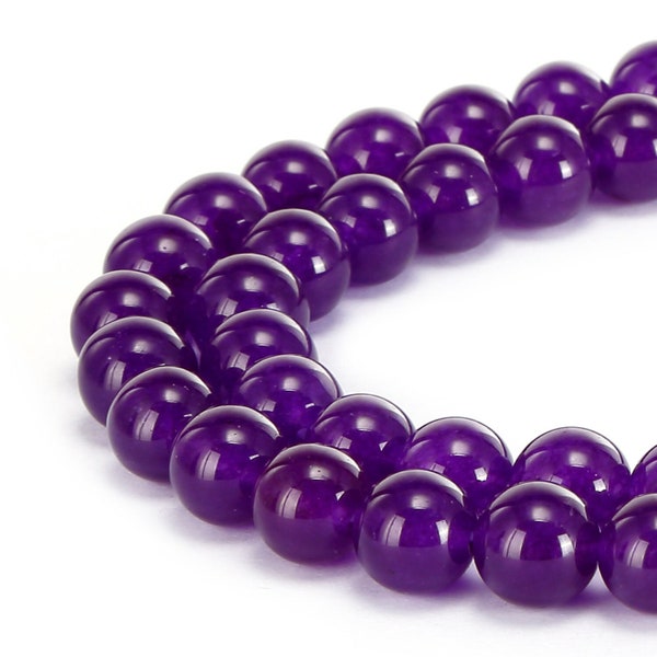 Dark Purple Dyed Jade Smooth Round Beads 4mm 6mm 8mm 10mm 15.5" Strand